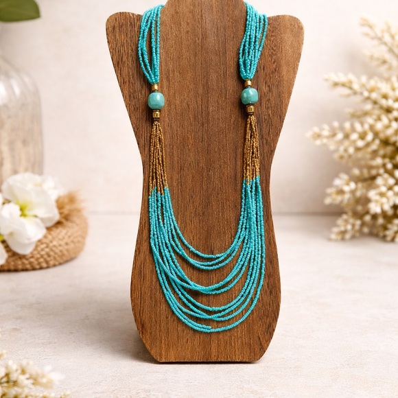Chico's Jewelry - Chico’s Turquoise Multi-Strand Beaded Necklace  (BR444)